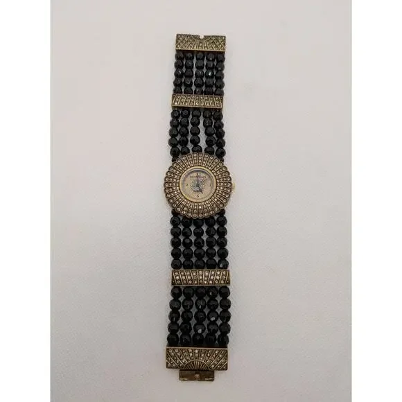 Heidi Daus Starburst Watch Black Faceted Beads Swarovski Crystals Art Deco - Picture 2 of 7